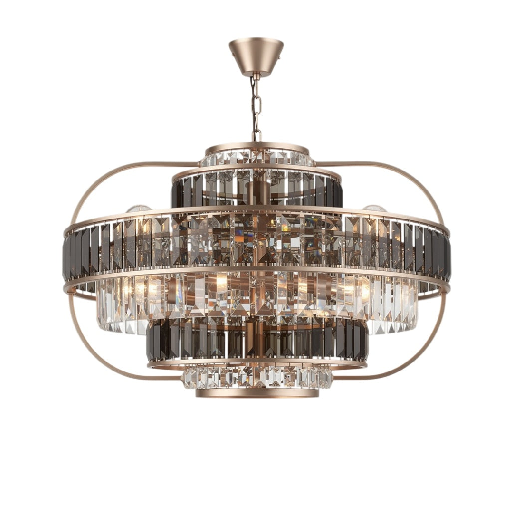 **Titre technique : Lustre moderne en cristal avec finition en métal doré**